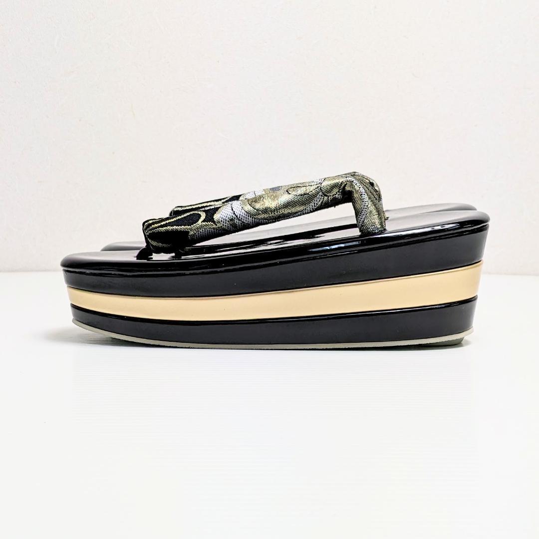 和装 草履バッグセット 帯地 梅 黒×金 3枚芯 フリーサイズ k16-13