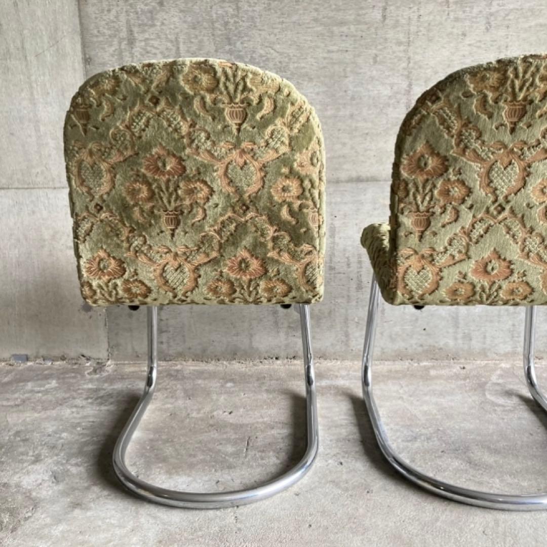 カンチレバー チェア 椅子 2脚 ビロード ジャガード 金華山 昭和