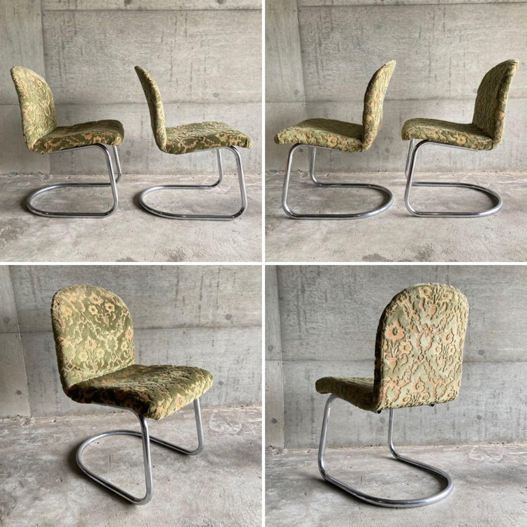 カンチレバー チェア 椅子 2脚 ビロード ジャガード 金華山 昭和