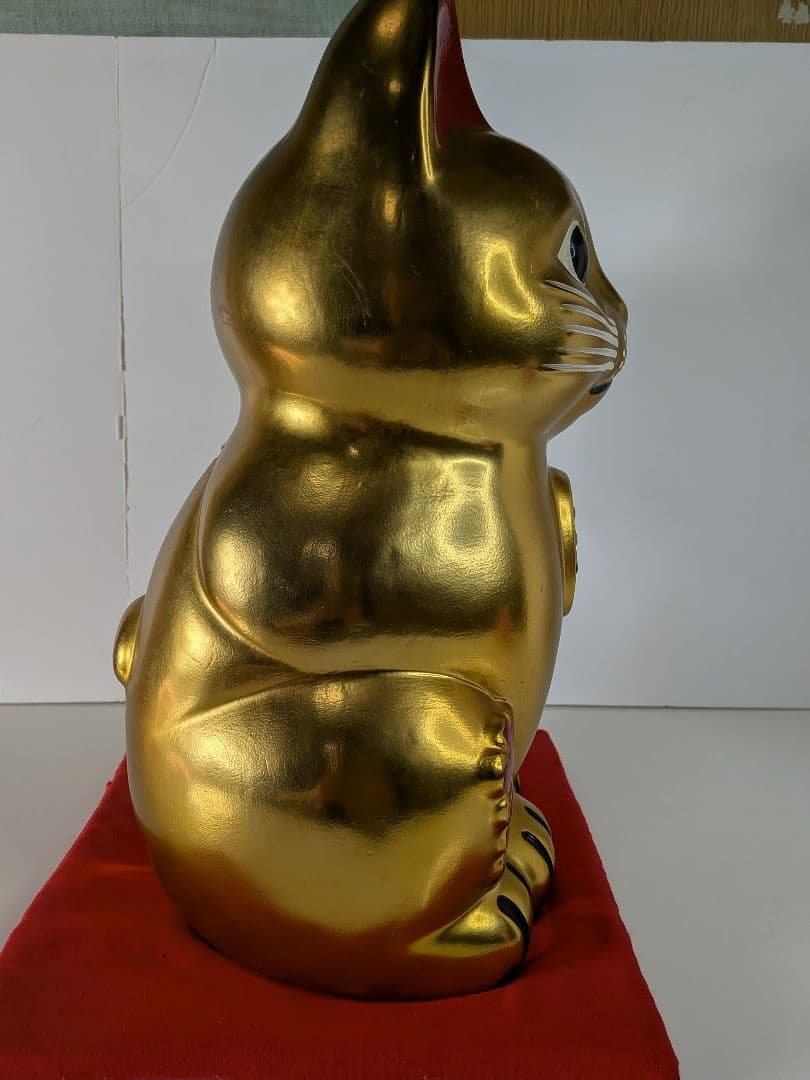 当時物 】招き猫／大入／福／金運上昇 ／縁起物／ゴールド／38cm特大