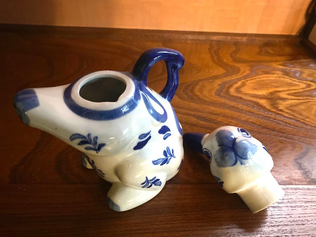染付うさぎ！愛嬌溢る《青絵兎ティーポット》（検リヤドロヴィンテージ干支ヘレンド