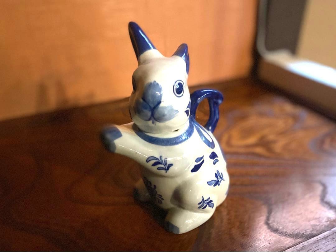 染付うさぎ！愛嬌溢る《青絵兎ティーポット》（検リヤドロヴィンテージ干支ヘレンド