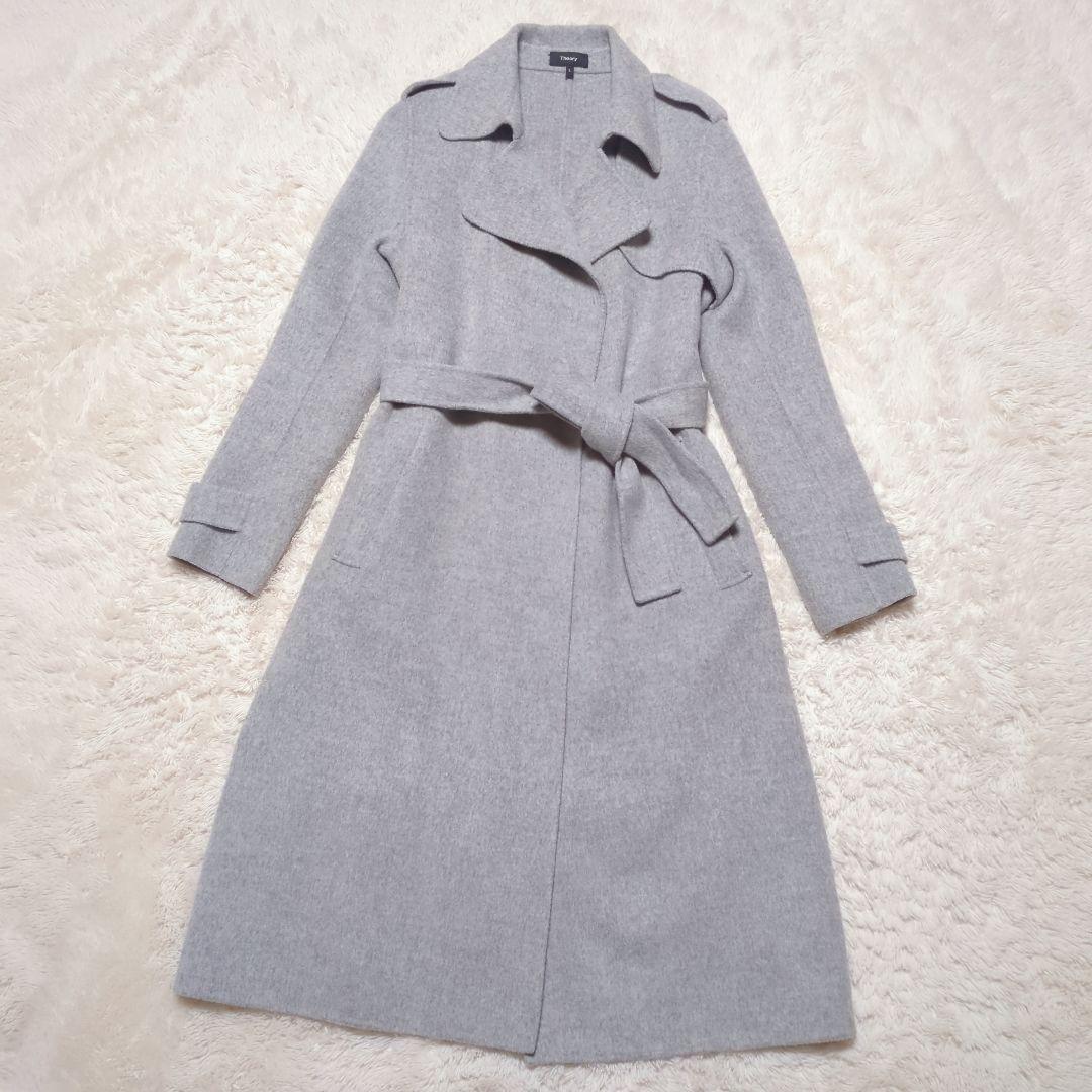 Theory ロングダブルフェイスコート M相当 カシミヤ混 グレー