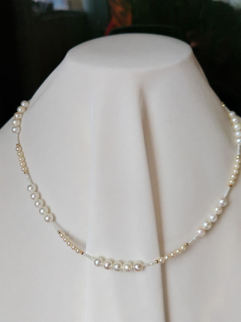 K18 アコヤ真珠ベビーパール、あこや砂芥子パール、オメガ風ネックレス