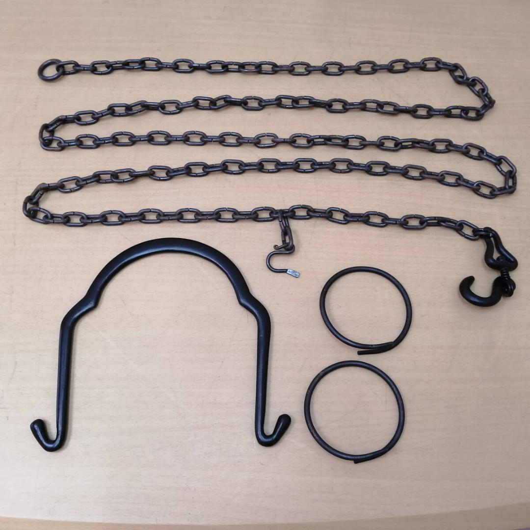 金工師 木村清五郎 鎖道具 釜鐶 鎖 弦 三点揃 共箱 茶道具 -