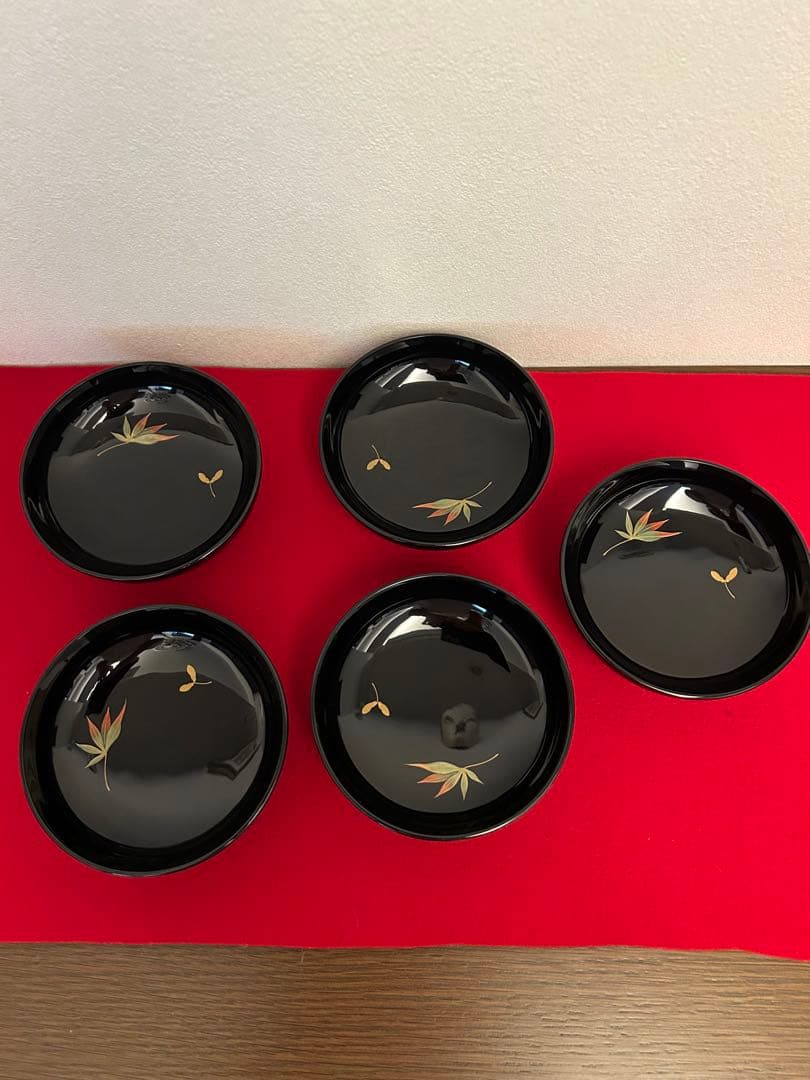 輪島塗　大椀　紅葉蒔絵五客