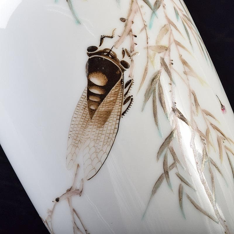 中国 粉彩 漢詩蝉文瓶 M R8100