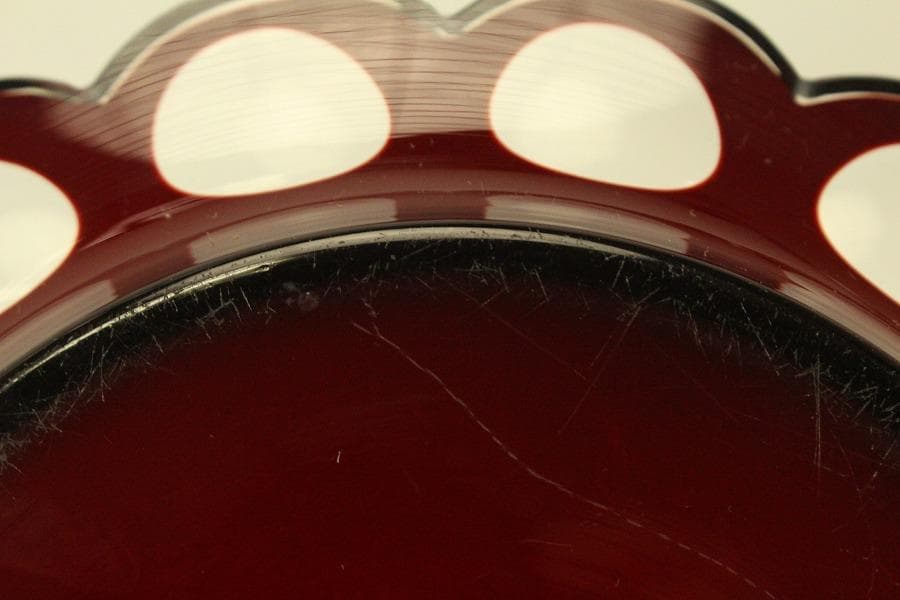 アンティーク 赤色被 切子 ガラス 器 台 トロ 大正-昭和(BB461)