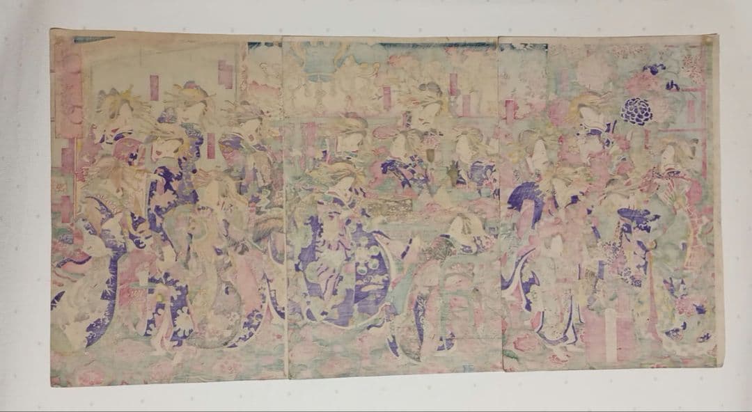 浮世絵版画、東京新吉原別品揃三枚綴り、橋本周延画明治11