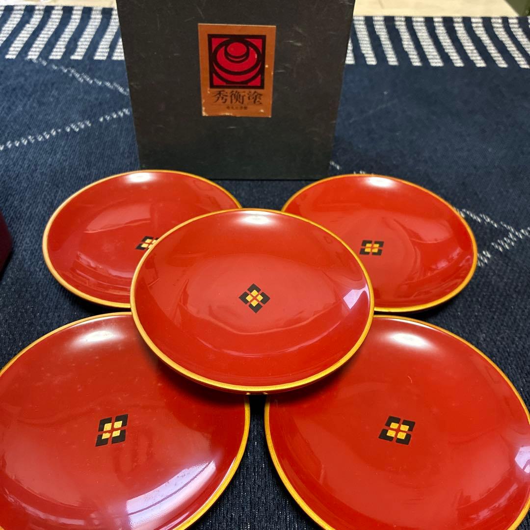 秀衡塗 ☆美品☆3段重箱と皿5枚と盆のセット