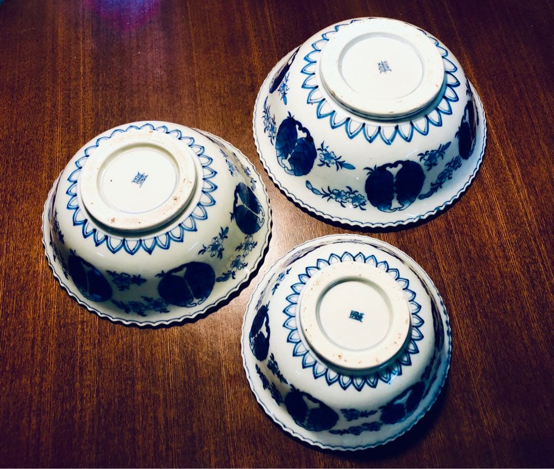 古伊万里　ルリ金彩三連鉢