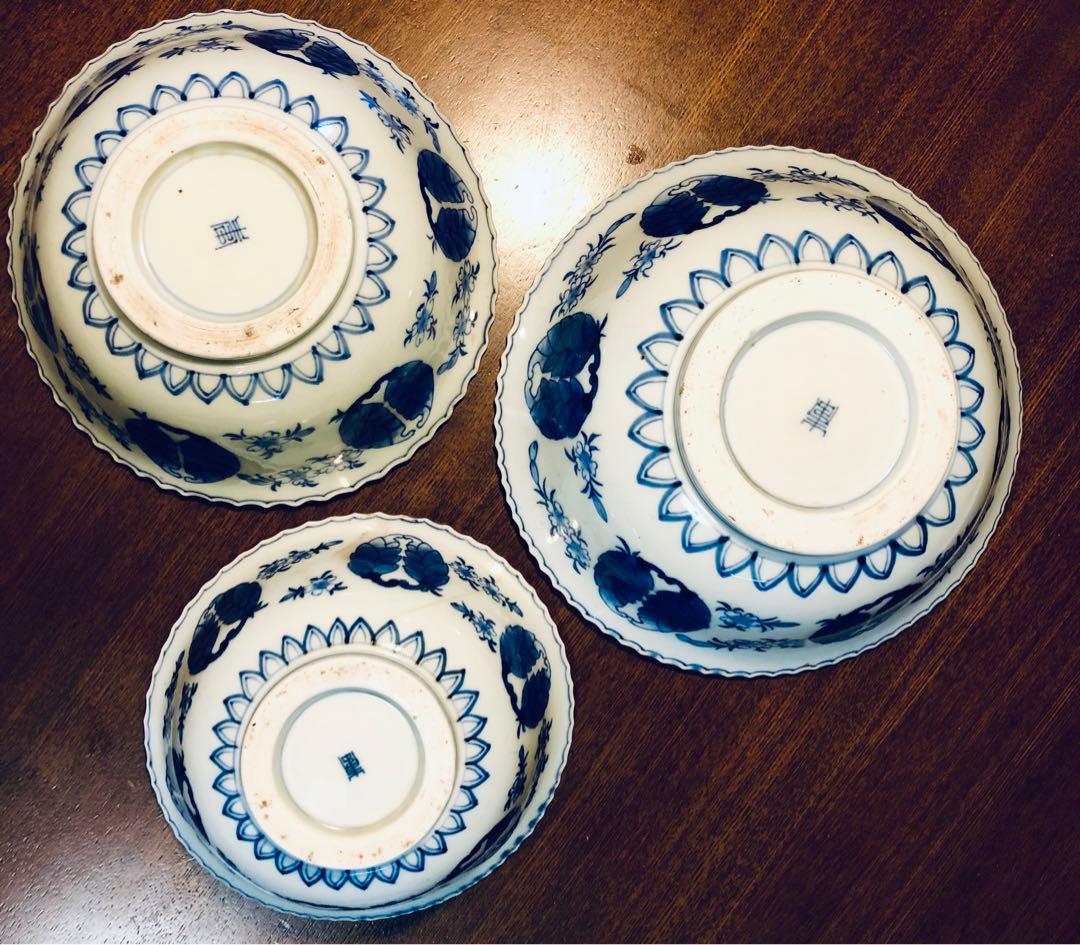 古伊万里　ルリ金彩三連鉢