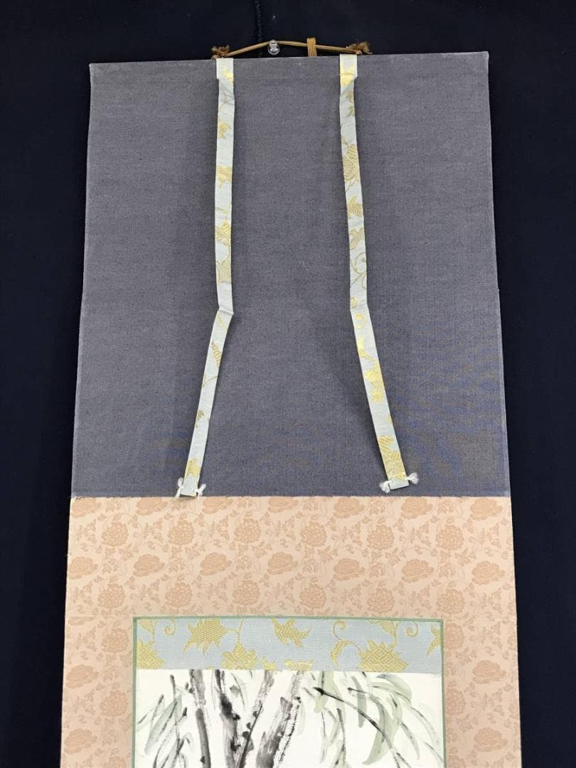 真作/田能村直雙/小竺/柳にセミ図/花鳥図/蝉図/掛軸/名家伝来/AE-240