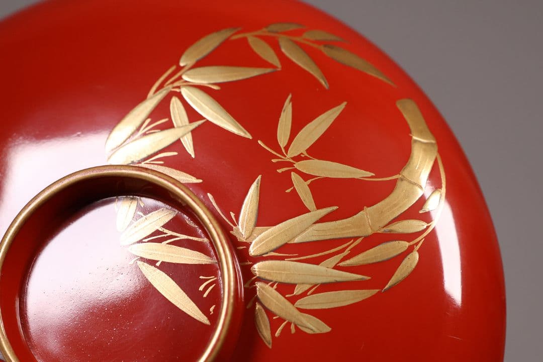 【CM248】時代木製漆器 松竹梅 金蒔絵 朱塗 引盃 五客 木製漆器 小皿 杯