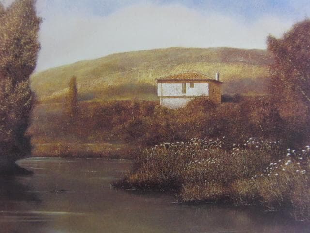 中司満夫　「水辺の家」、希少画集より、状態良好、新品高級額装付