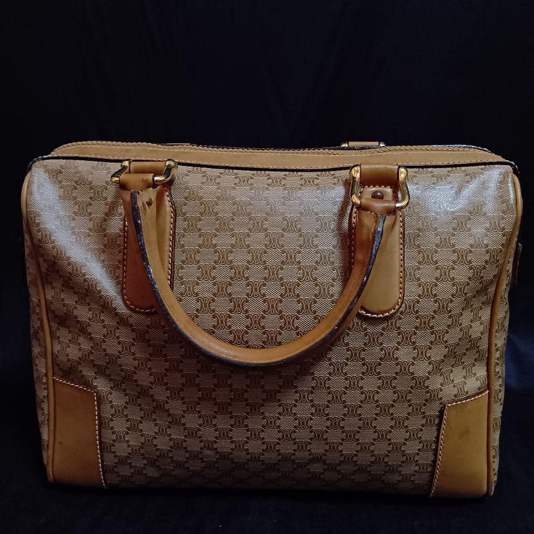 CELINE マカダム柄 ハンドバッグ ミニボストンバッグ ブラゾンロゴ