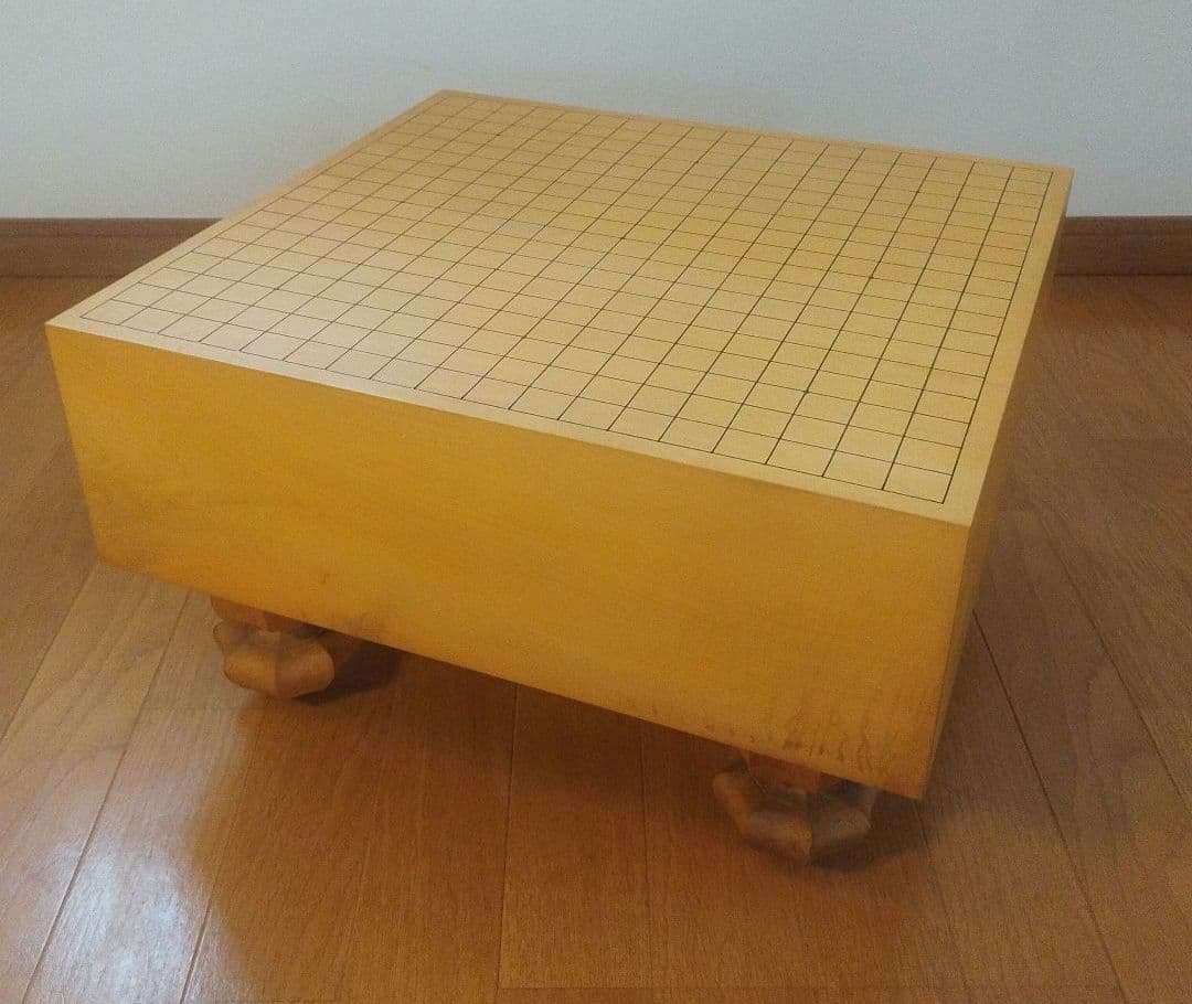 囲碁盤 柾目 脚付 へそ有 碁盤 厚さ15cm 天然木 ※木製カバー付 ①