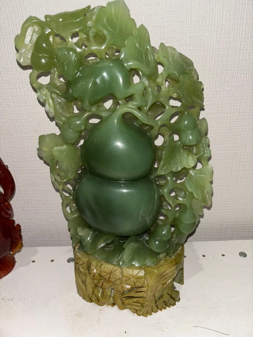 玉雕 翡翠 瓜果 龍/瓢箪彫 彫刻 置物 中国美術 古美術 ひすい
