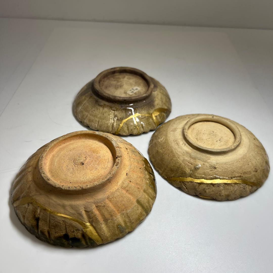桃山時代 古織部皿3枚 幅約13㎝ 東Y7-0603① 桃山時代