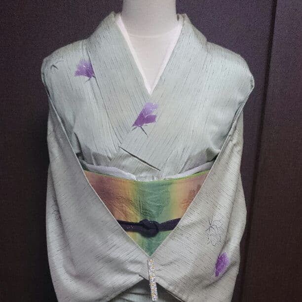 アイスブルーのすっきりとしたお召 市川純一郎 正絹 牛首紬 市川純一郎