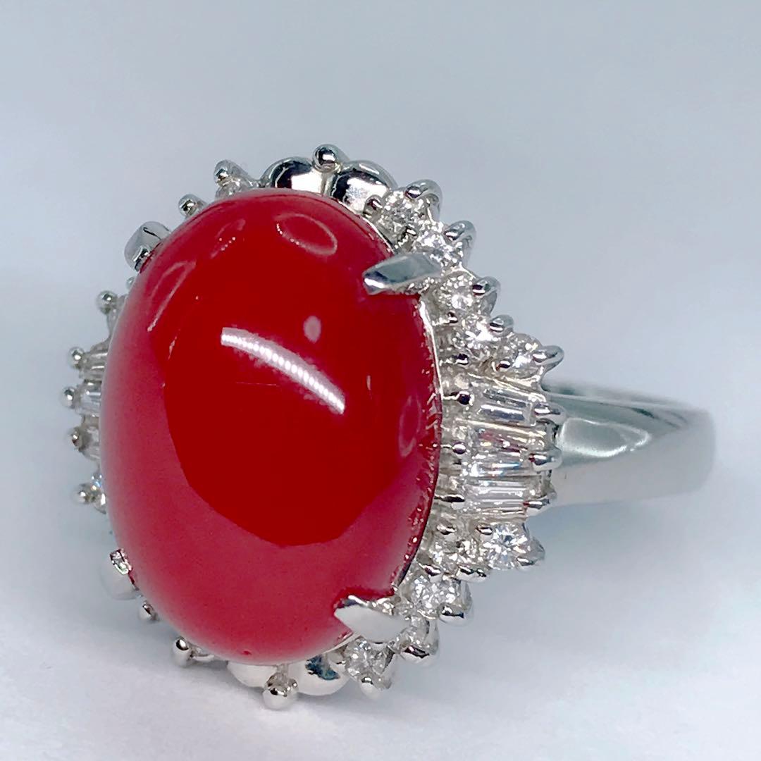 サンゴ ダイヤモンド 0.31ct リング PT900 珊瑚 血赤 コーラル