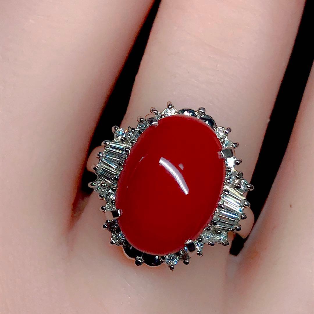 サンゴ ダイヤモンド 0.31ct リング PT900 珊瑚 血赤 コーラル
