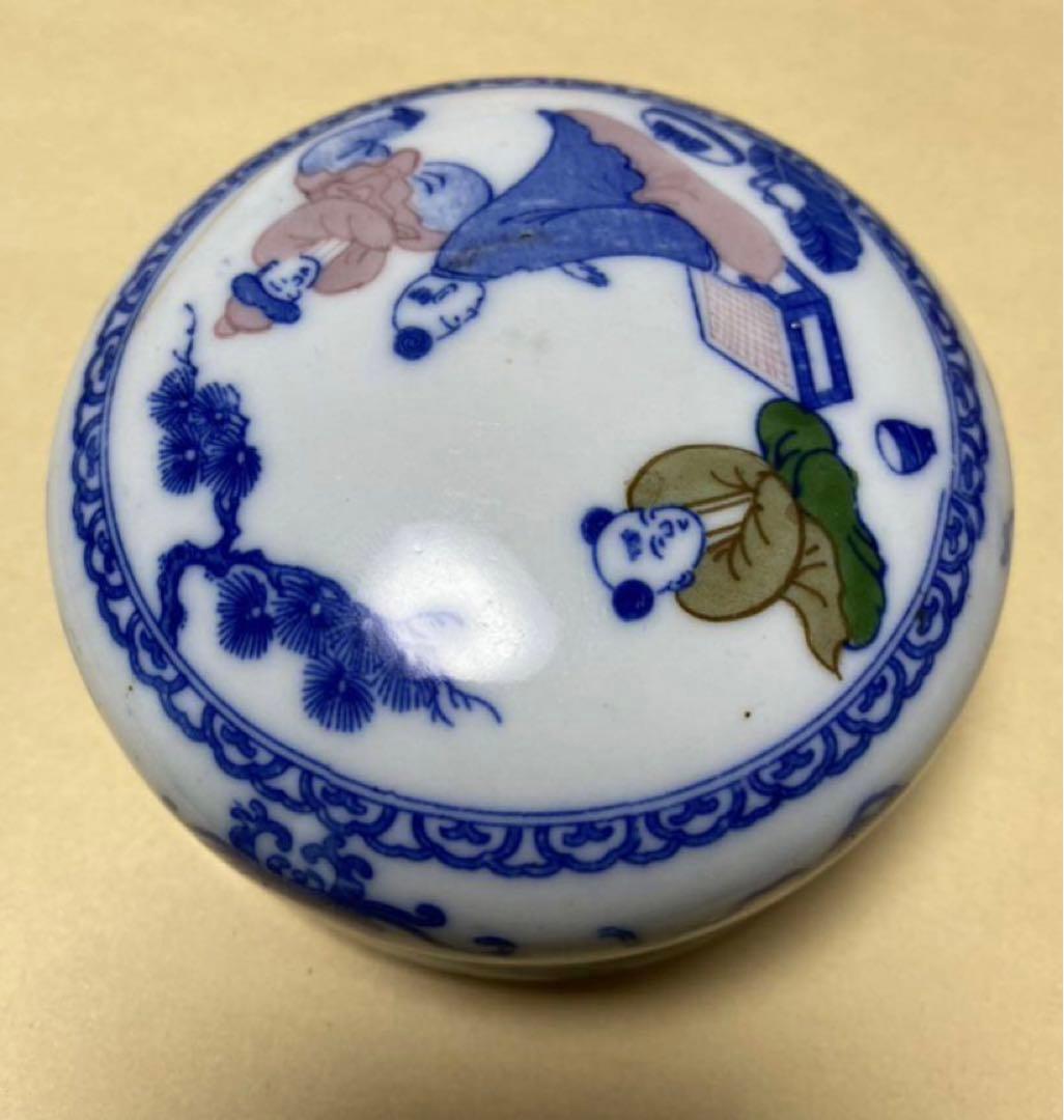 中国美術 古伊万里 人物青花香盒 染付 骨董 年代品