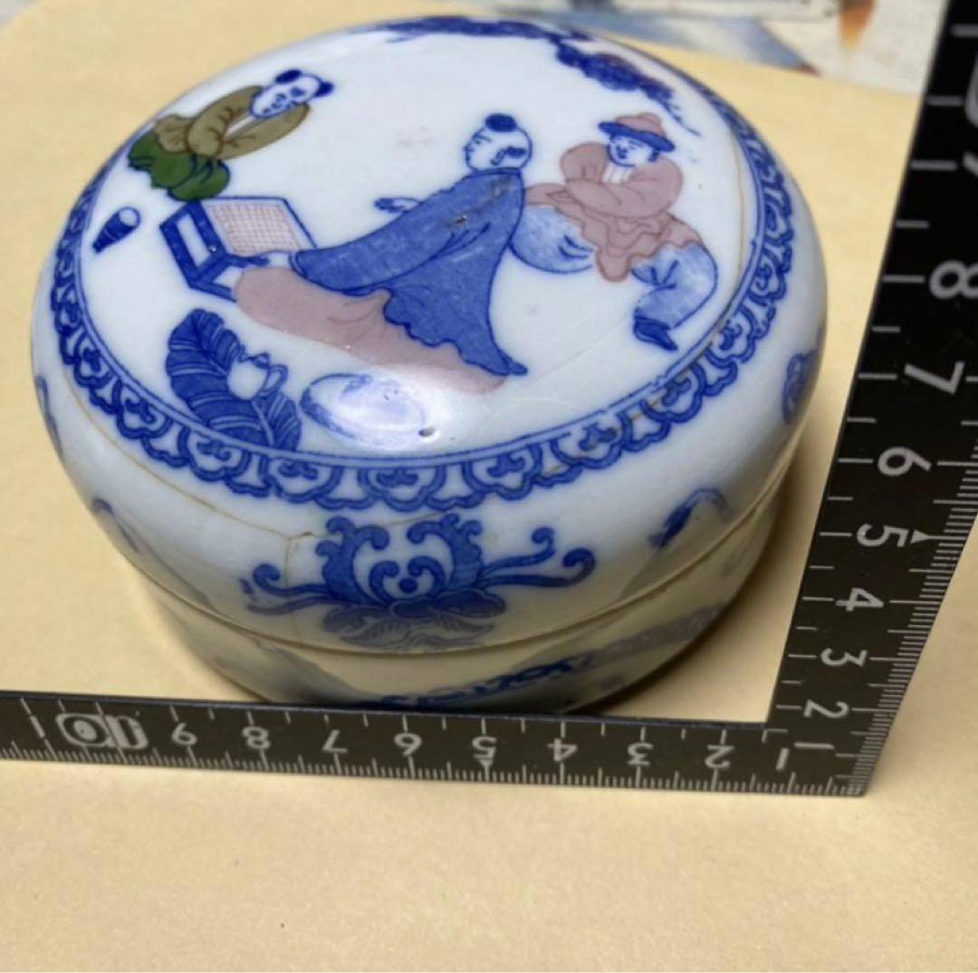 中国美術 古伊万里 人物青花香盒 染付 骨董 年代品