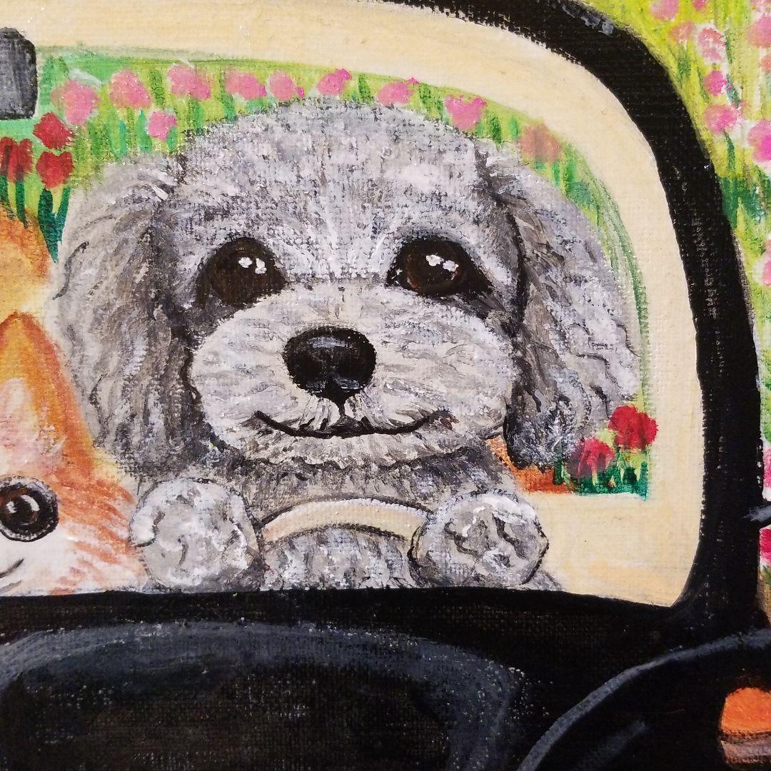 油絵 Yumiko様専用 ワーゲンに乗る犬の家族 S11571125