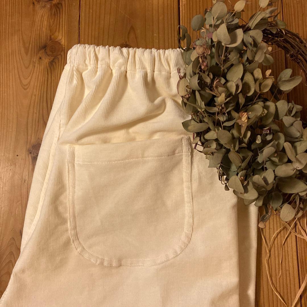 ＊ハンドメイド＊もんぺパンツ　裏起毛サルエルタイプ　コーデュロイバニラクリームＬ