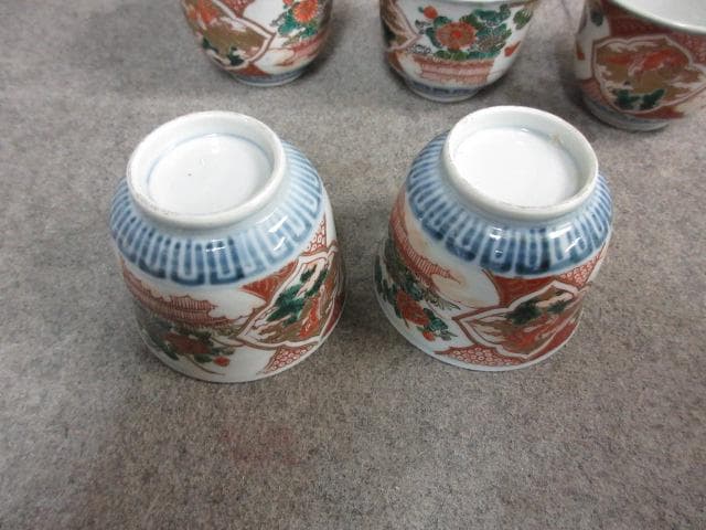 伊万里 色絵 鶴菊蝶 猪口 5個 [B31357]