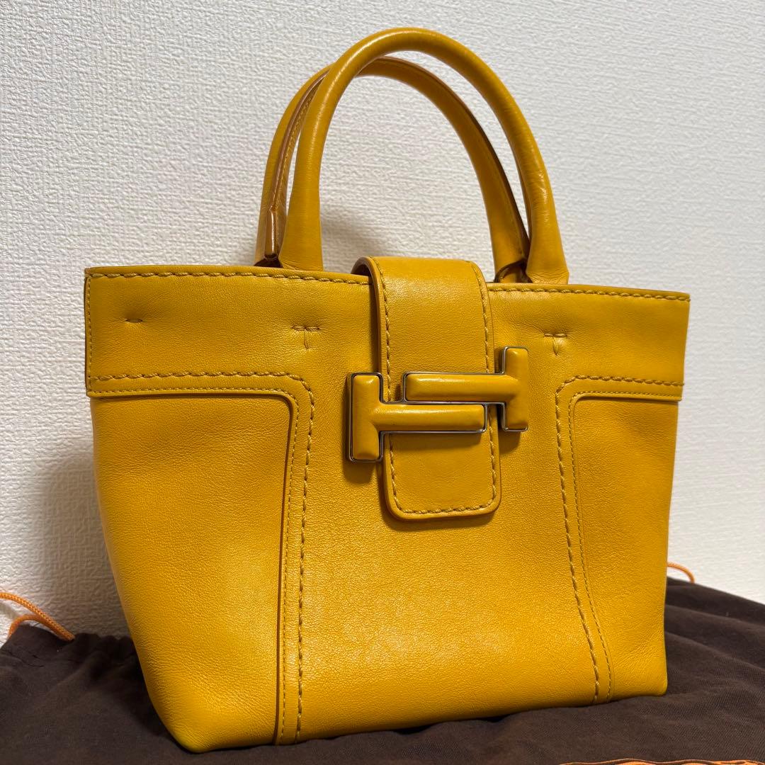 【美品】TOD'S トッズ ダブルTイエロー レザー ショルダーバッグ 2way