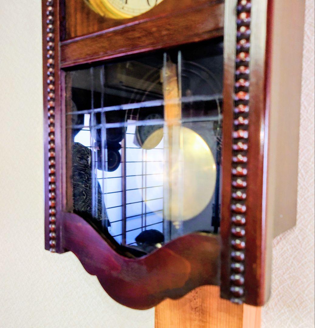 〈完動・美品〉今津菊次郎時計菱KI印　変り装飾ゼンマイ振り子時計