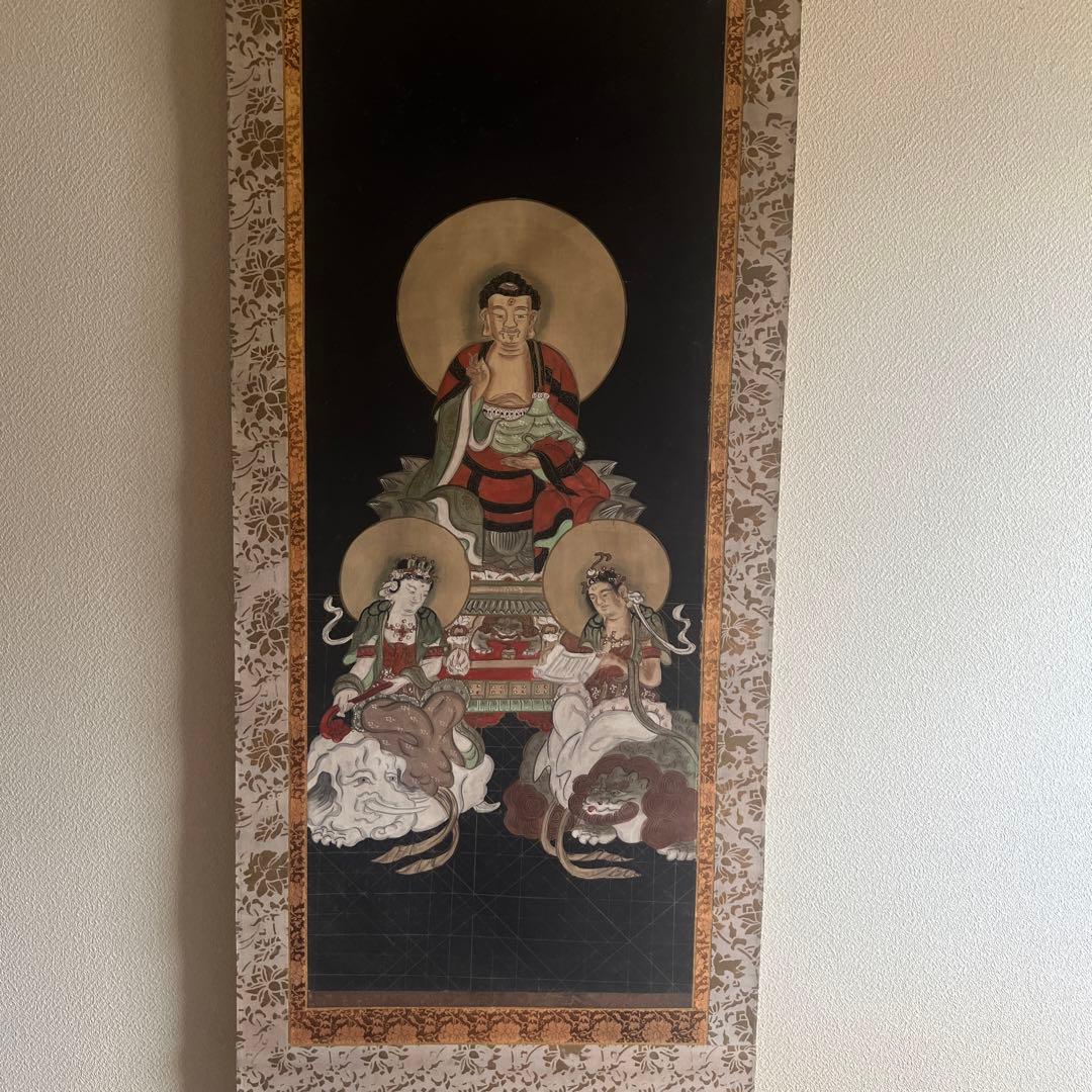 佛画仏画人物画釈迦三尊絹本肉筆