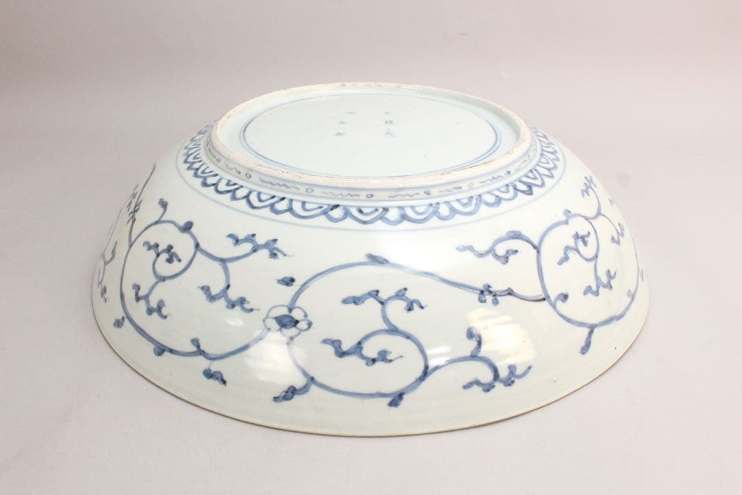 No5146 古伊万里 大明成化年製 染付花鳥文大皿 直径47cm 送料