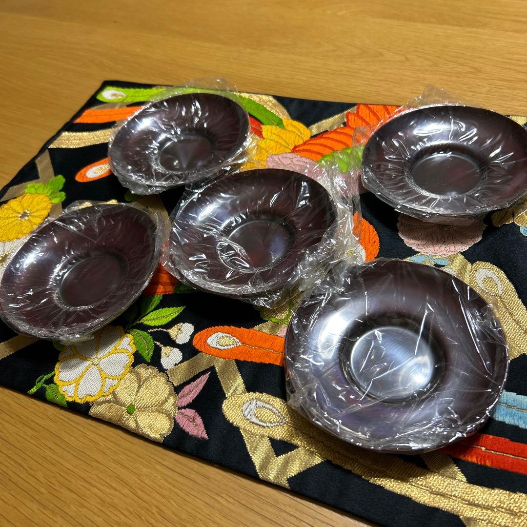 銅製茶托5枚セット 朱銅着色 東堂 鎚起銅器