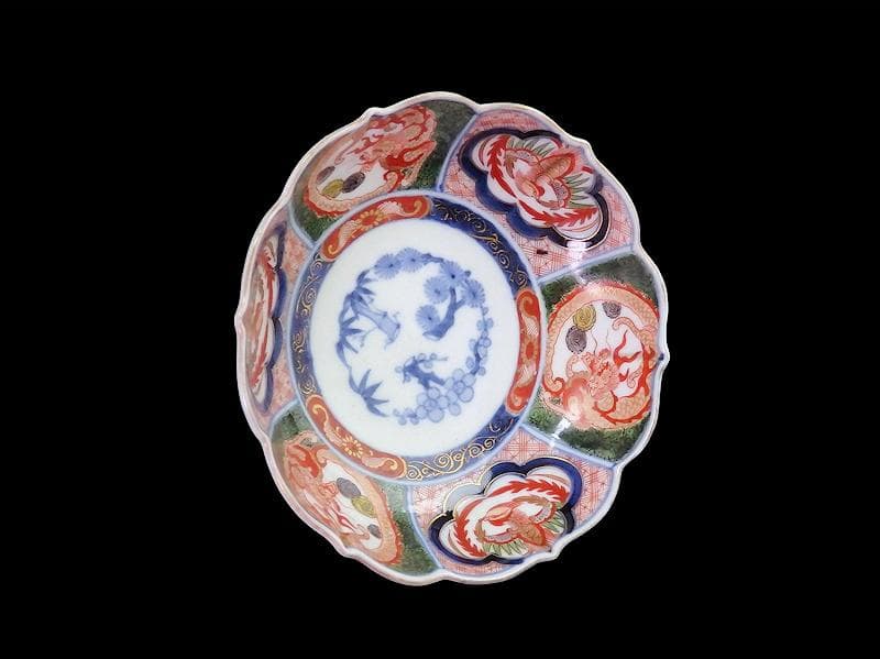 大聖寺伊万里 金襴手 団龍紋に鳳凰の図 膾皿 N514AS-CVq