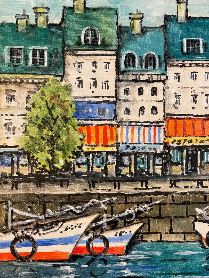 「真作」夏目公平「オンフルール港町」風景画　油彩画　額装　サイン有り　F4号