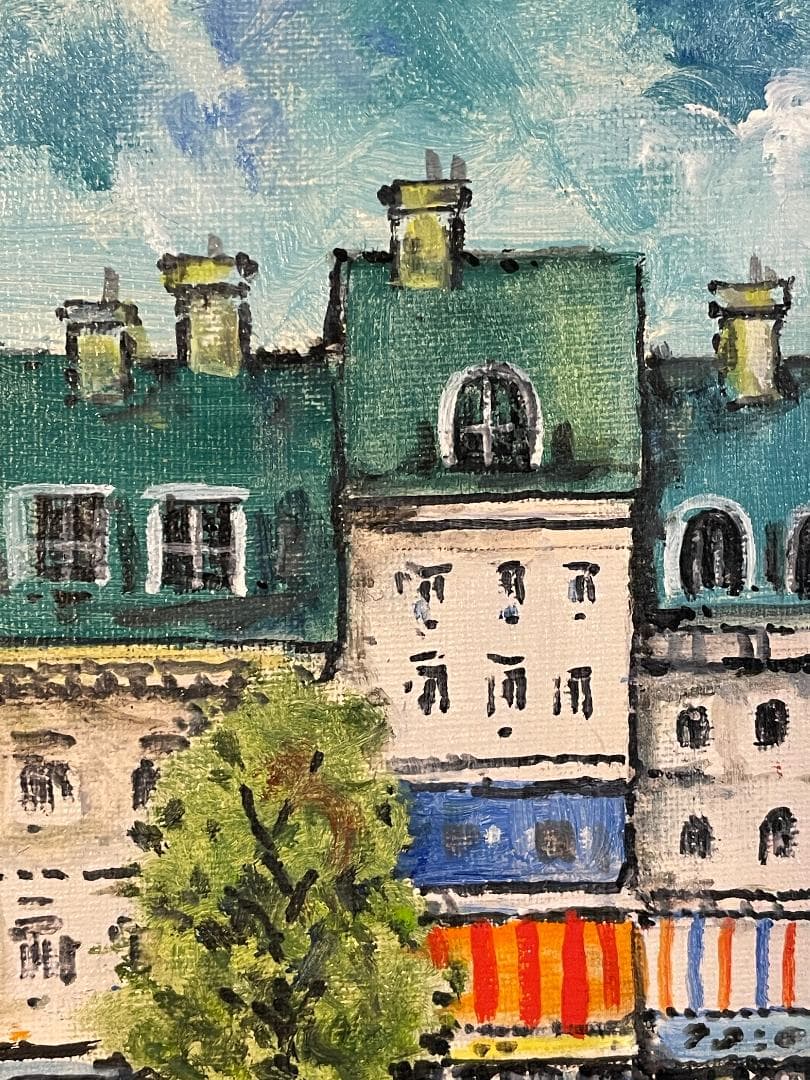 「真作」夏目公平「オンフルール港町」風景画　油彩画　額装　サイン有り　F4号