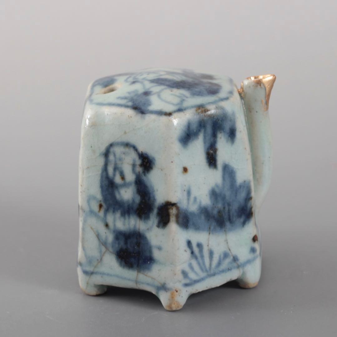 青花 六角 面取 水滴 清朝期 中国美術 古美術 文具 古道具