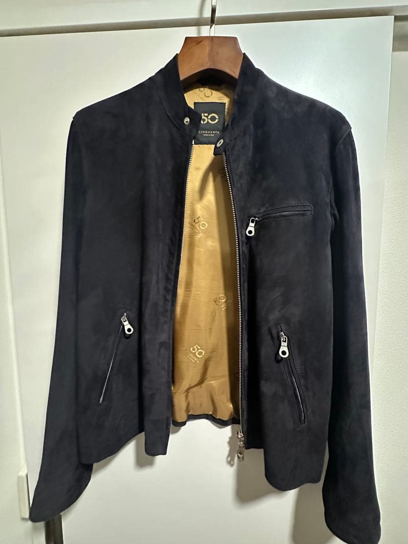 美 CINQUANTA H502 ゴートスエード シングルライダース 黒 ゴートスエード スタンドカラー シングルライダース【STAND COLLAR