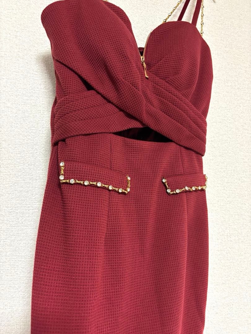 IRMAイルマ ビジューチェーン レッド ミニドレス キャバドレス