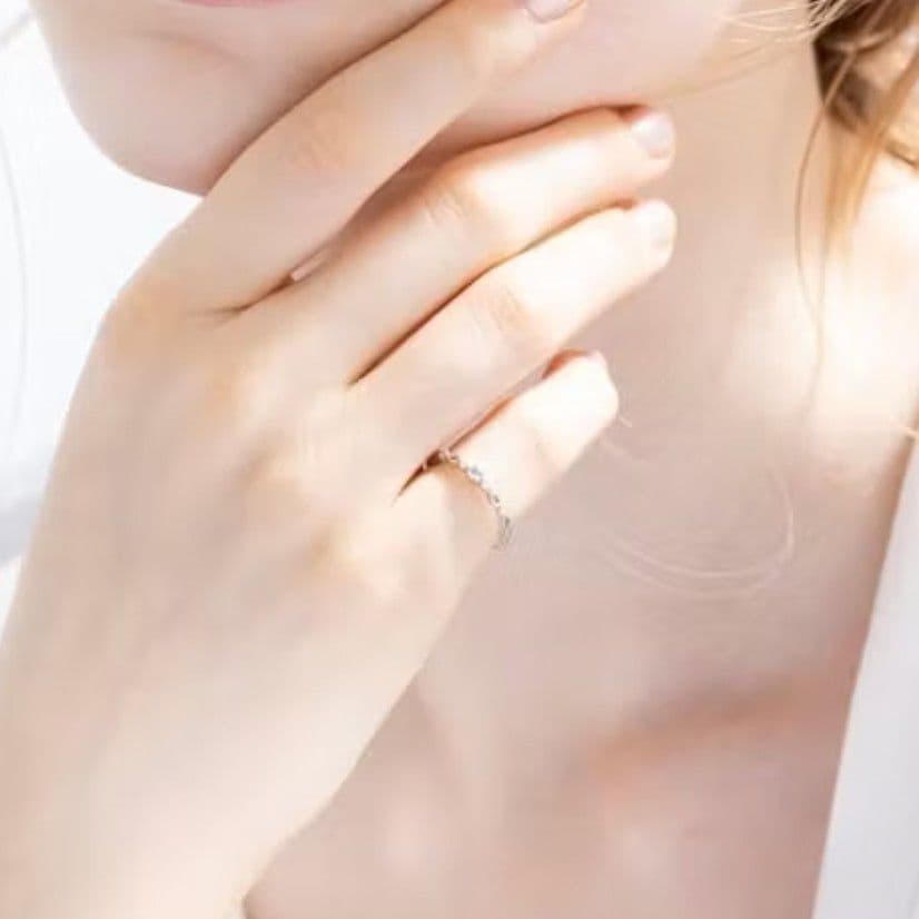 4℃　K10 WG　アクアマリン　ダイヤモンド　透かし　ピンキー　リング　1号