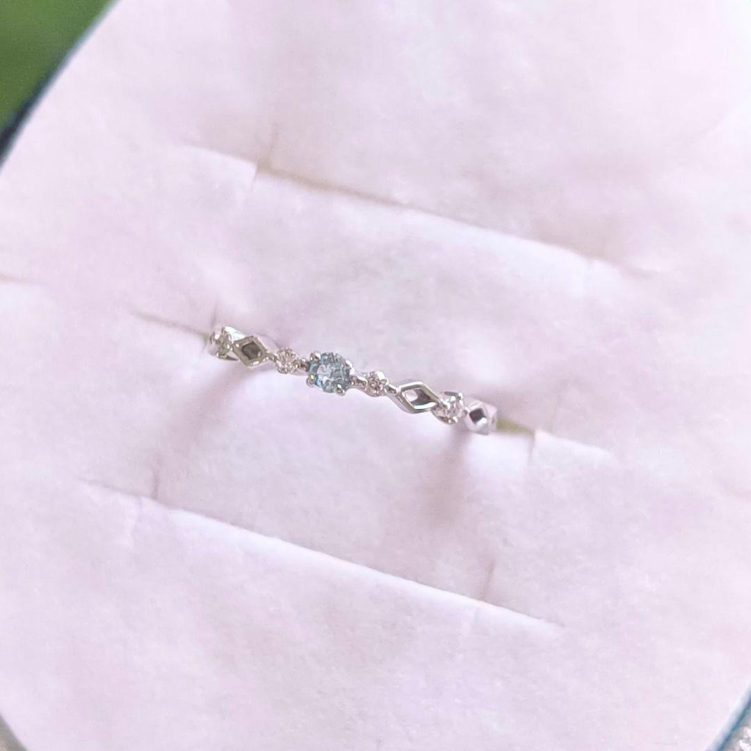 4℃　K10 WG　アクアマリン　ダイヤモンド　透かし　ピンキー　リング　1号