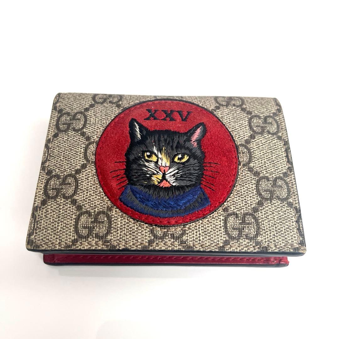 GUCCI GGスプリームミスティックキャット 折りたたみ財布二つ折り猫箱