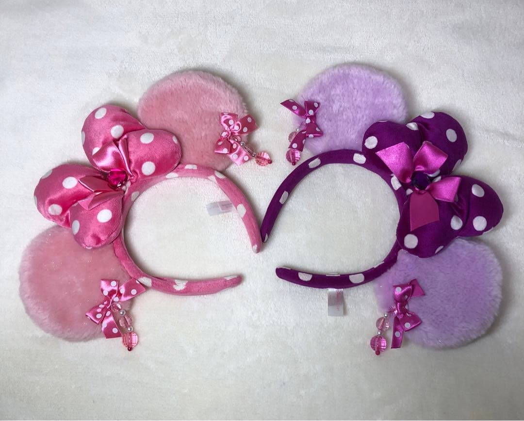 ディズニー 水玉カチューシャ イヤリング ミニー 紫 ピンクセット