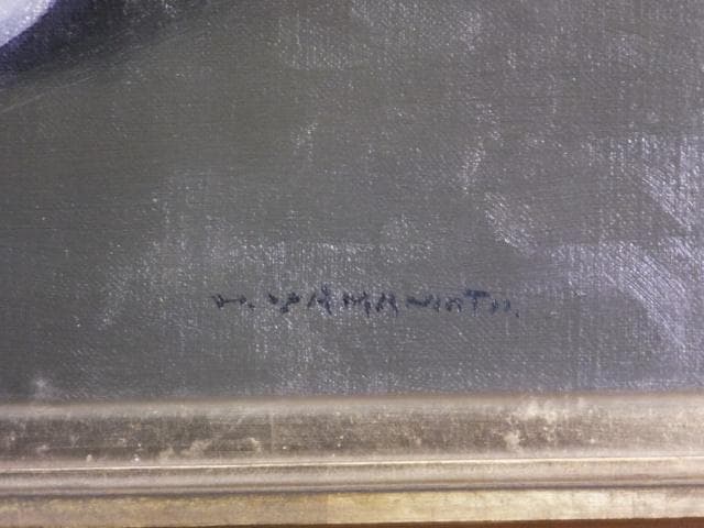 山本彪一　直筆サイン　日動画廊シール『ばら』油彩 1964年 0801G