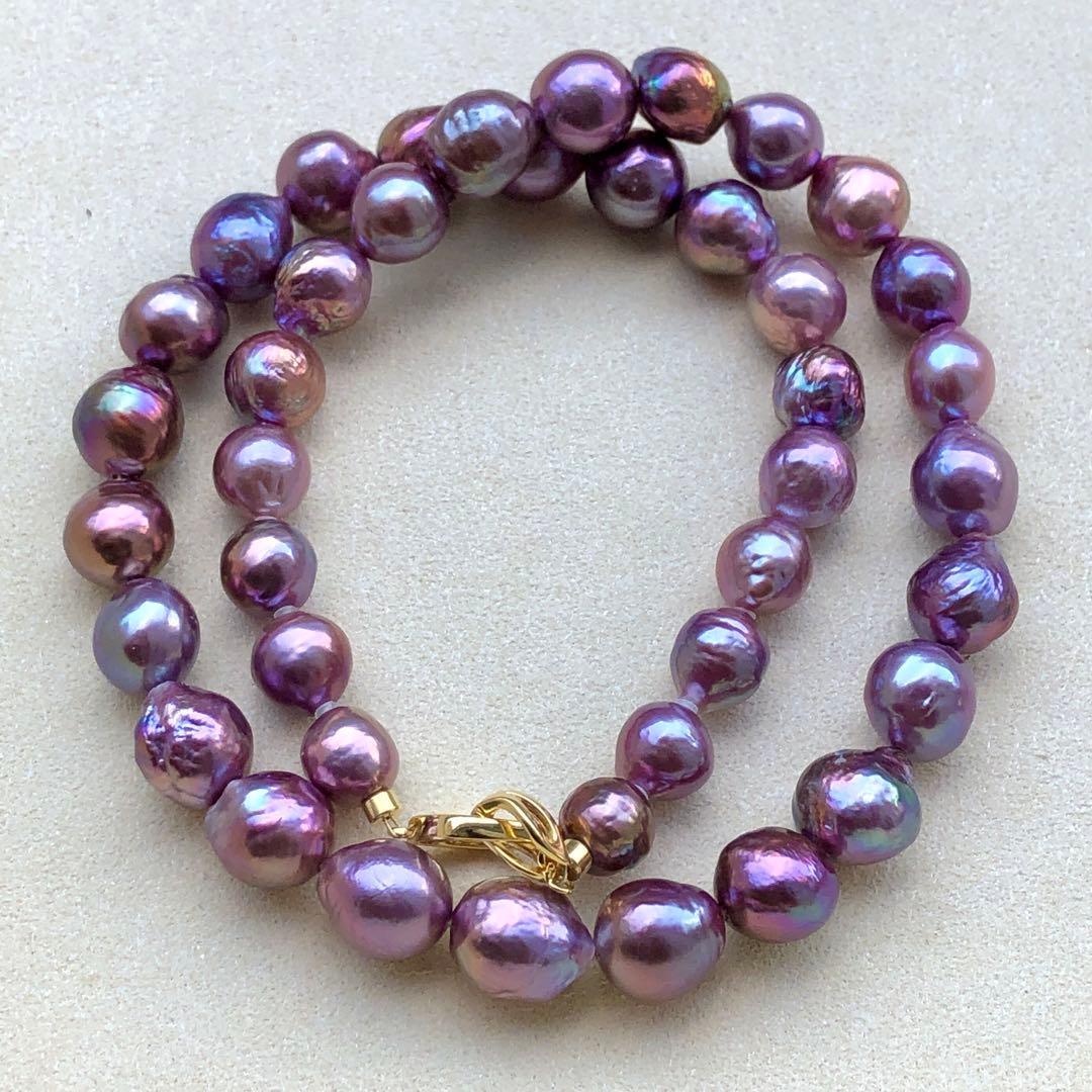 本真珠淡水バロックパール メタリック紫系 s925ネックレスBEN421