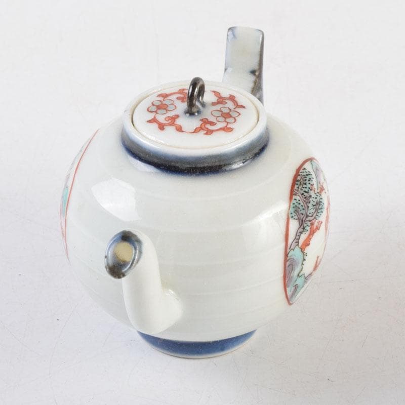 平安　丹祐造　色絵　山水人物文　水滴　共箱　V　8798