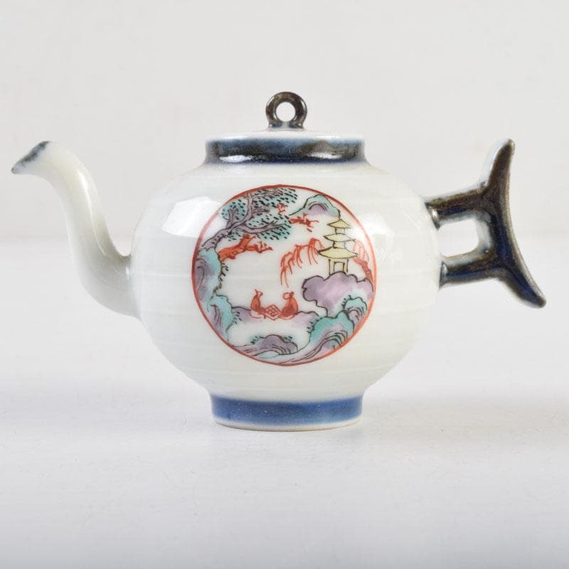 平安　丹祐造　色絵　山水人物文　水滴　共箱　V　8798